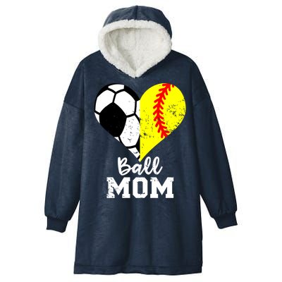 Ball Mom Heart Funny Softball Soccer Mom Gift Hooded Wearable Blanket