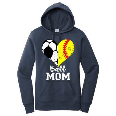 Ball Mom Heart Funny Softball Soccer Mom Gift Women's Pullover Hoodie