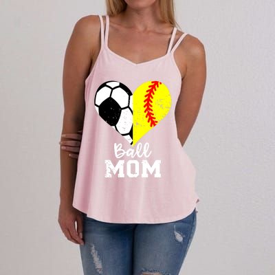 Ball Mom Heart Funny Softball Soccer Mom Gift Women's Strappy Tank