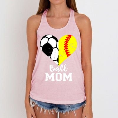 Ball Mom Heart Funny Softball Soccer Mom Gift Women's Knotted Racerback Tank