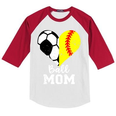 Ball Mom Heart Funny Softball Soccer Mom Gift Kids Colorblock Raglan Jersey