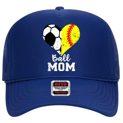 Ball Mom Heart Funny Softball Soccer Mom Gift High Crown Mesh Back Trucker Hat