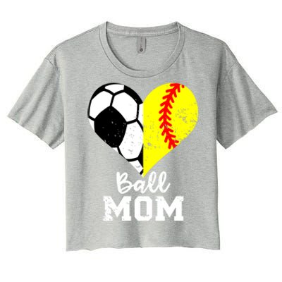 Ball Mom Heart Funny Softball Soccer Mom Gift Women's Crop Top Tee