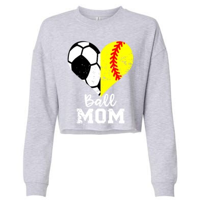 Ball Mom Heart Funny Softball Soccer Mom Gift Cropped Pullover Crew