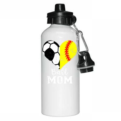 Ball Mom Heart Funny Softball Soccer Mom Gift Aluminum Water Bottle