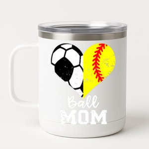 Ball Mom Heart Funny Softball Soccer Mom Gift 12 oz Stainless Steel Tumbler Cup