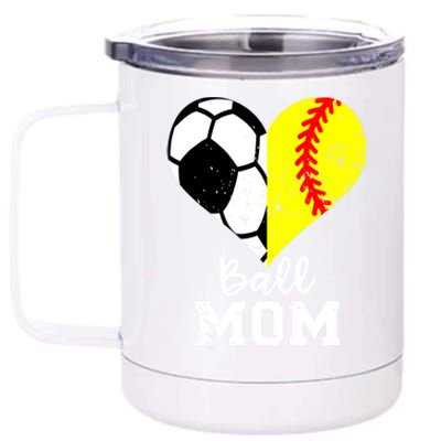 Ball Mom Heart Funny Softball Soccer Mom Gift 12 oz Stainless Steel Tumbler Cup