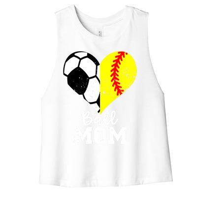 Ball Mom Heart Funny Softball Soccer Mom Gift Women's Racerback Cropped Tank