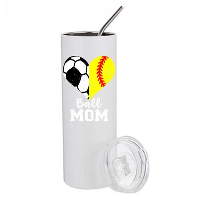 Ball Mom Heart Funny Softball Soccer Mom Gift Stainless Steel Tumbler