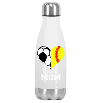 Ball Mom Heart Funny Softball Soccer Mom Gift Stainless Steel Insulated Water Bottle