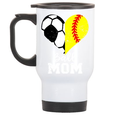 Ball Mom Heart Funny Softball Soccer Mom Gift Stainless Steel Travel Mug