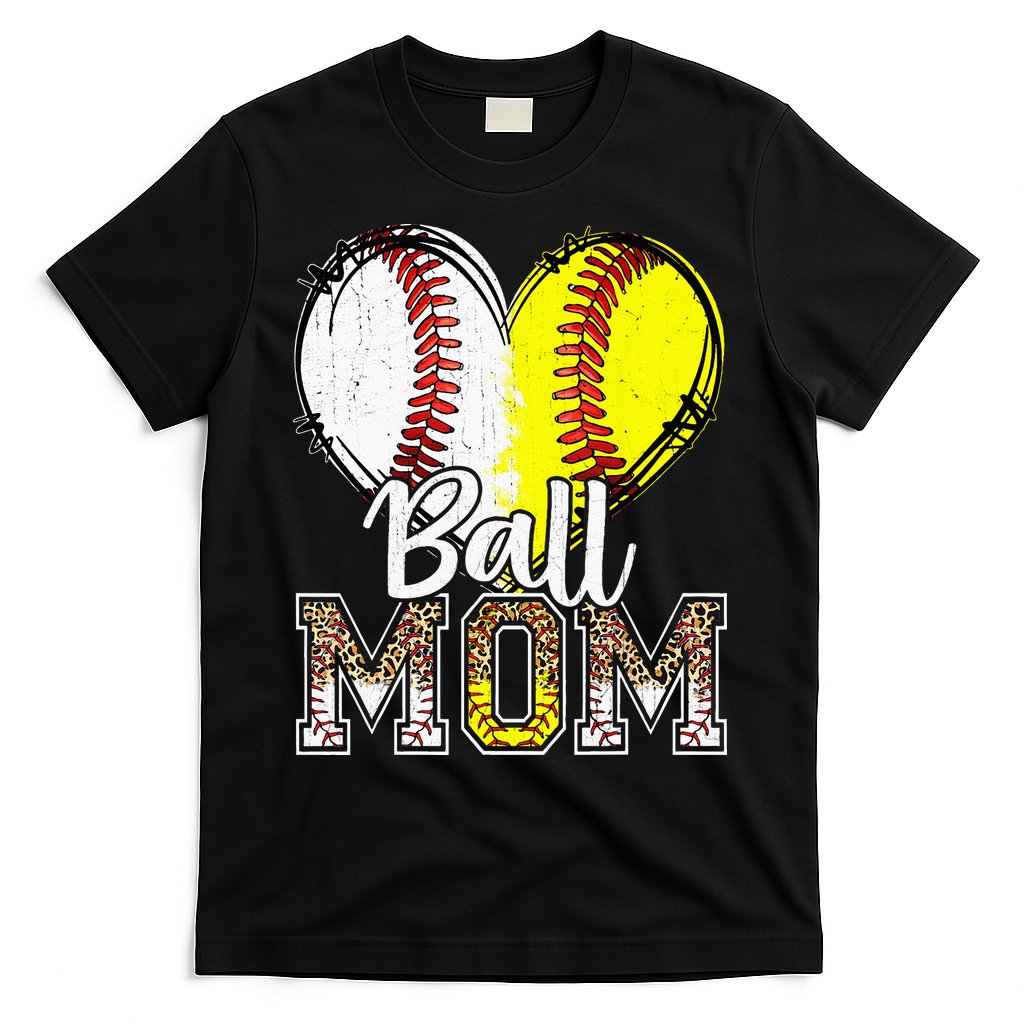 Ball Mom Heart Baseball Softball Mama Women Mothers Day T-Shirt