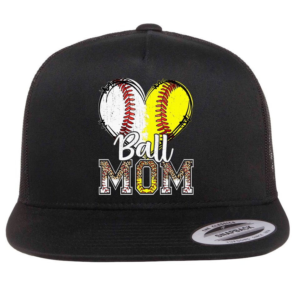 Ball Mom Heart Baseball Softball Mama Women Mothers Day Flat Bill Trucker Hat