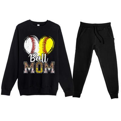 Ball Mom Heart Baseball Softball Mama Women Mothers Day Premium Crewneck Sweatsuit Set