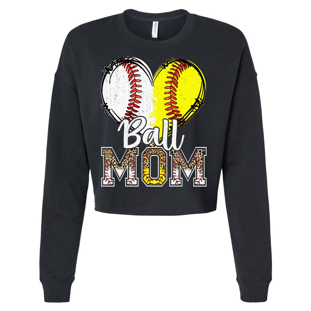 Ball Mom Heart Baseball Softball Mama Women Mothers Day Cropped Pullover Crew
