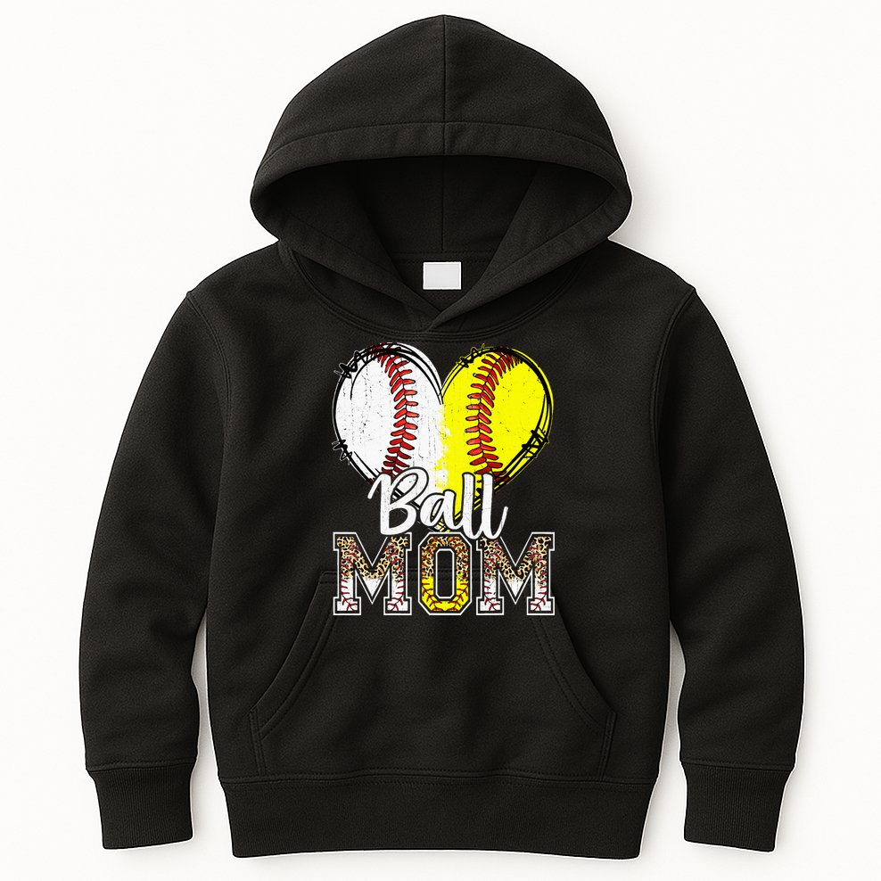 Ball Mom Heart Baseball Softball Mama Women Mothers Day Kids Hoodie