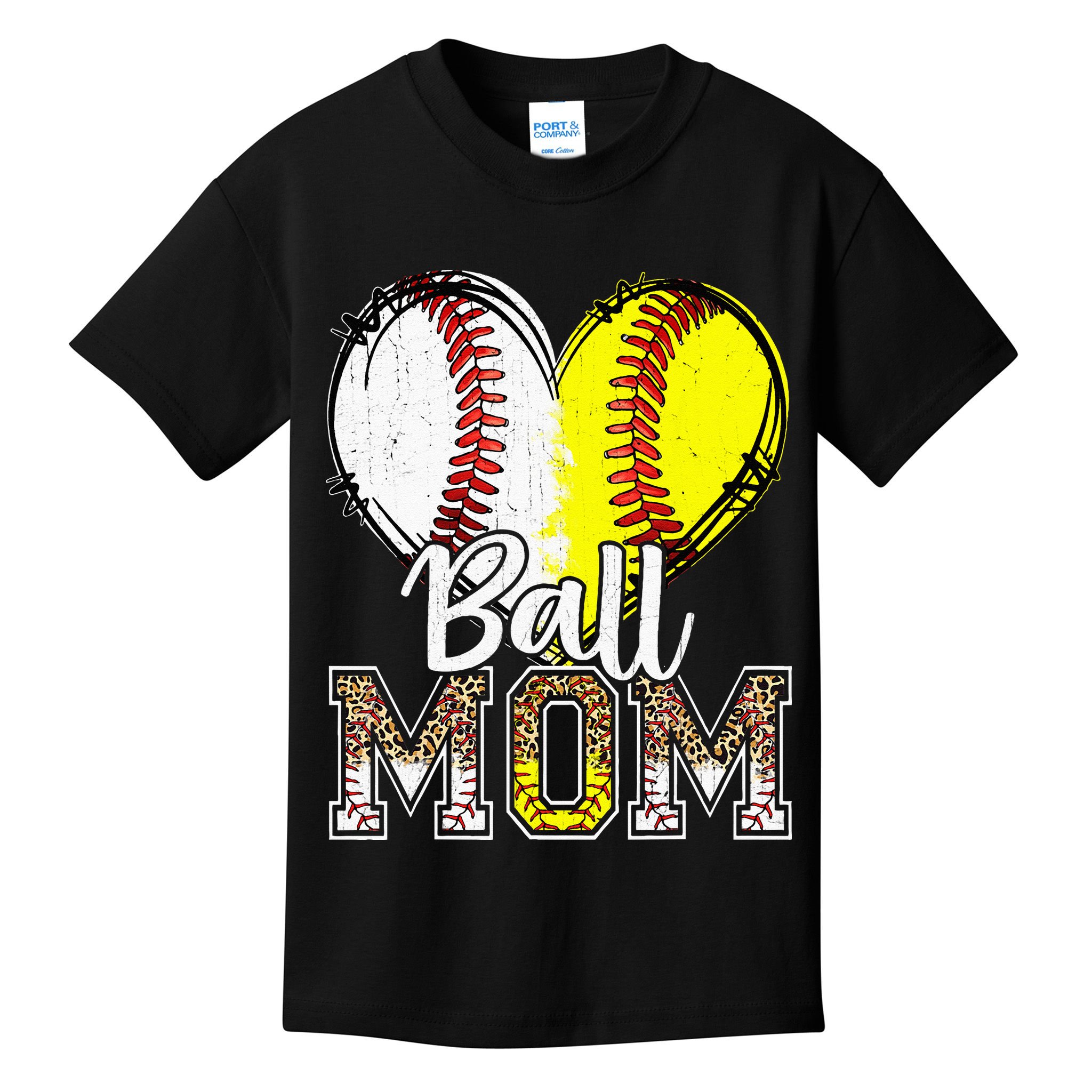 Ball Mom Heart Baseball Softball Mama Women Mothers Day Kids T-Shirt