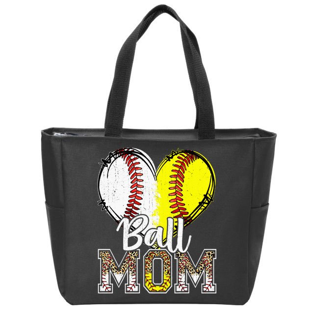 Ball Mom Heart Baseball Softball Mama Women Mothers Day Zip Tote Bag