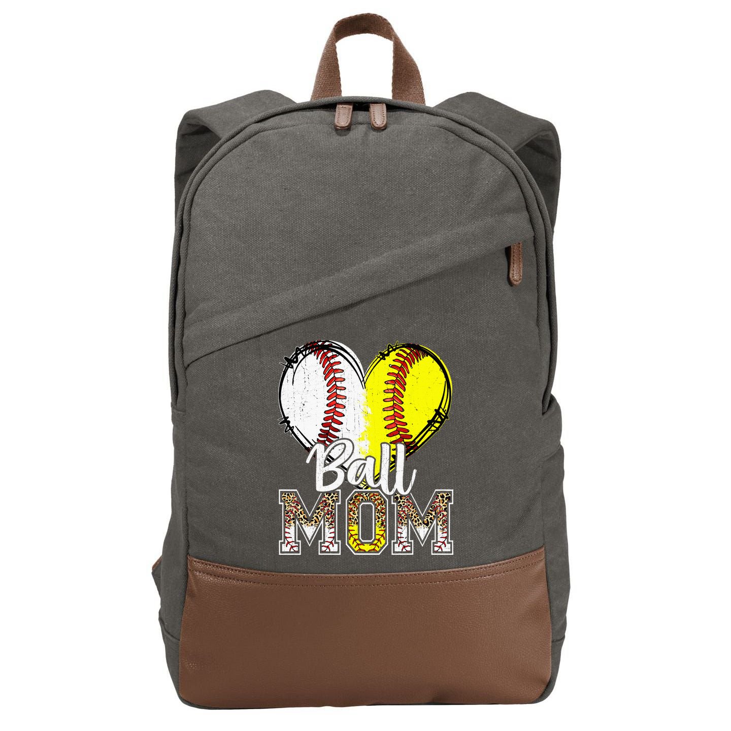 Ball Mom Heart Baseball Softball Mama Women Mothers Day Cotton Canvas Backpack