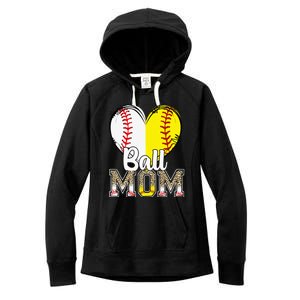 Ball Mom Heart Baseball Softball  Gifts mother's day Women's Fleece Hoodie