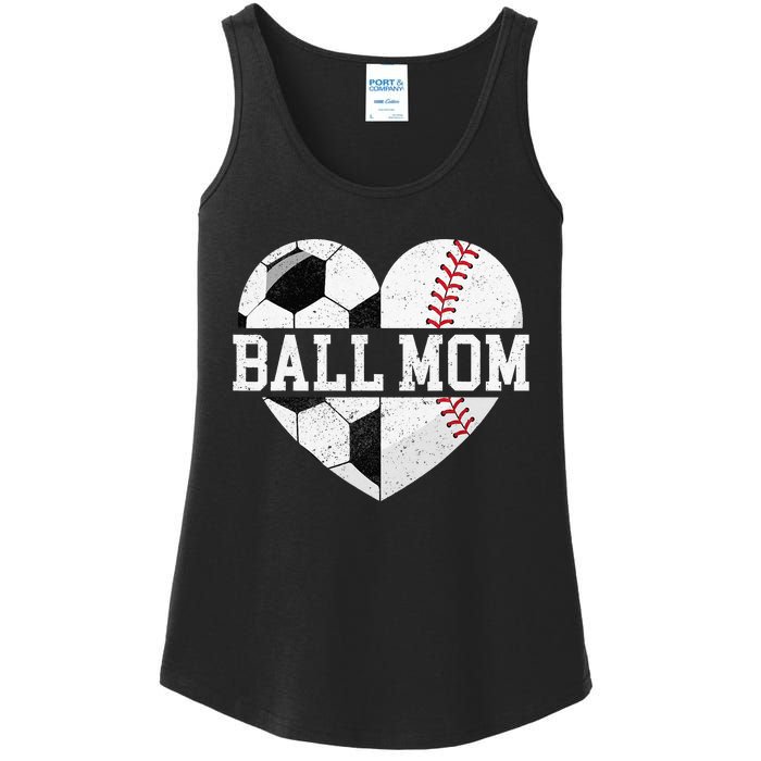 Ball Mom Heart Baseball Soccer Mom Ladies Essential Tank