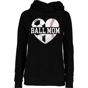 Ball Mom Heart Baseball Soccer Mom Womens Funnel Neck Pullover Hood