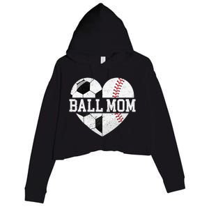 Ball Mom Heart Baseball Soccer Mom Crop Fleece Hoodie