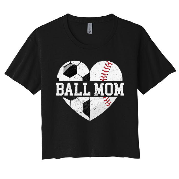 Ball Mom Heart Baseball Soccer Mom Women's Crop Top Tee