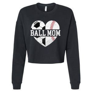 Ball Mom Heart Baseball Soccer Mom Cropped Pullover Crew