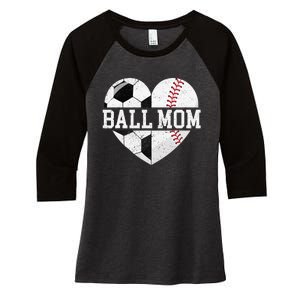 Ball Mom Heart Baseball Soccer Mom Women's Tri-Blend 3/4-Sleeve Raglan Shirt