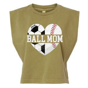 Ball Mom Heart Baseball Soccer Mom Garment-Dyed Women's Muscle Tee