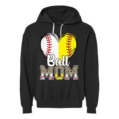 Ball Mom Heart Baseball Softball  Gifts Garment-Dyed Fleece Hoodie