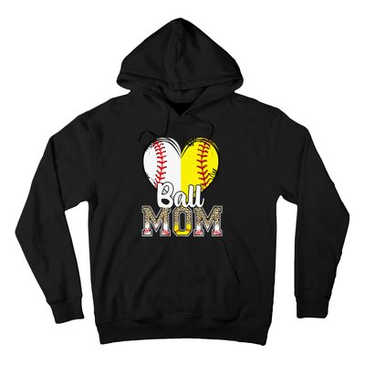 Ball Mom Heart Baseball Softball  Gifts Hoodie