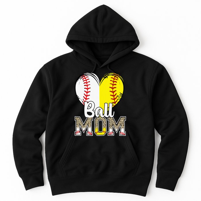 Ball Mom Heart Baseball Softball  Gifts Hoodie