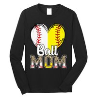 Ball Mom Heart Baseball Softball  Gifts Long Sleeve Shirt