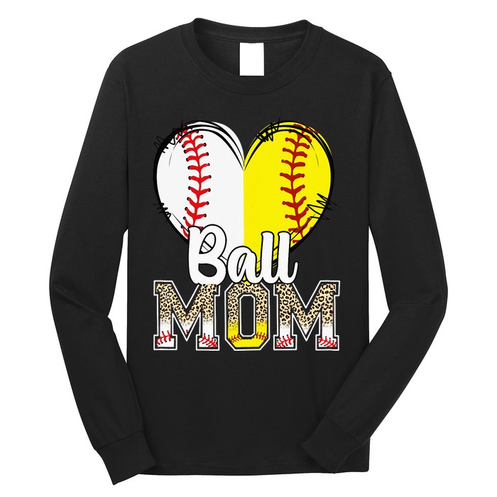 Ball Mom Heart Baseball Softball  Gifts Long Sleeve Shirt