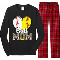 Ball Mom Heart Baseball Softball  Gifts Long Sleeve Pajama Set