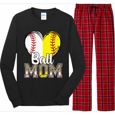 Ball Mom Heart Baseball Softball  Gifts Long Sleeve Pajama Set