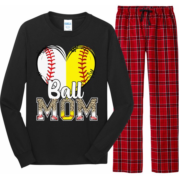 Ball Mom Heart Baseball Softball  Gifts Long Sleeve Pajama Set