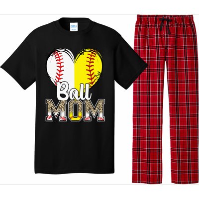 Ball Mom Heart Baseball Softball  Gifts Pajama Set