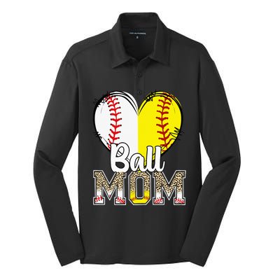 Ball Mom Heart Baseball Softball  Gifts Silk Touch Performance Long Sleeve Polo