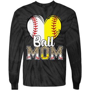 Ball Mom Heart Baseball Softball  Gifts Tie-Dye Long Sleeve Shirt