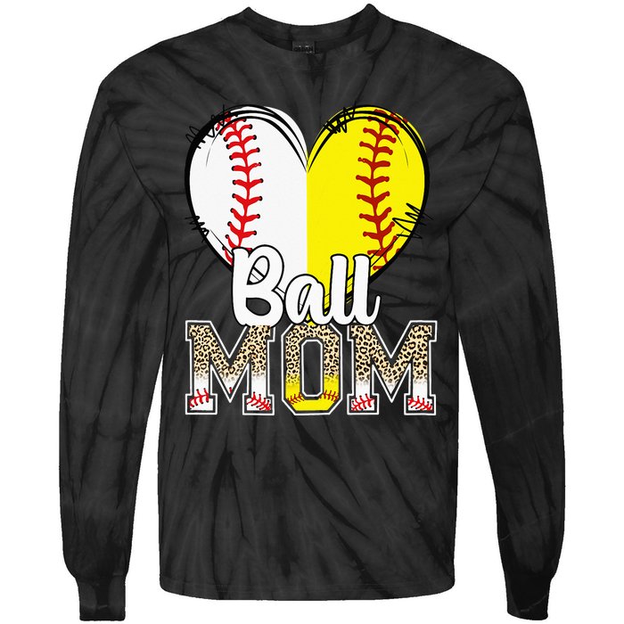 Ball Mom Heart Baseball Softball  Gifts Tie-Dye Long Sleeve Shirt