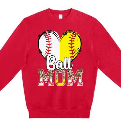 Ball Mom Heart Baseball Softball  Gifts Premium Crewneck Sweatshirt