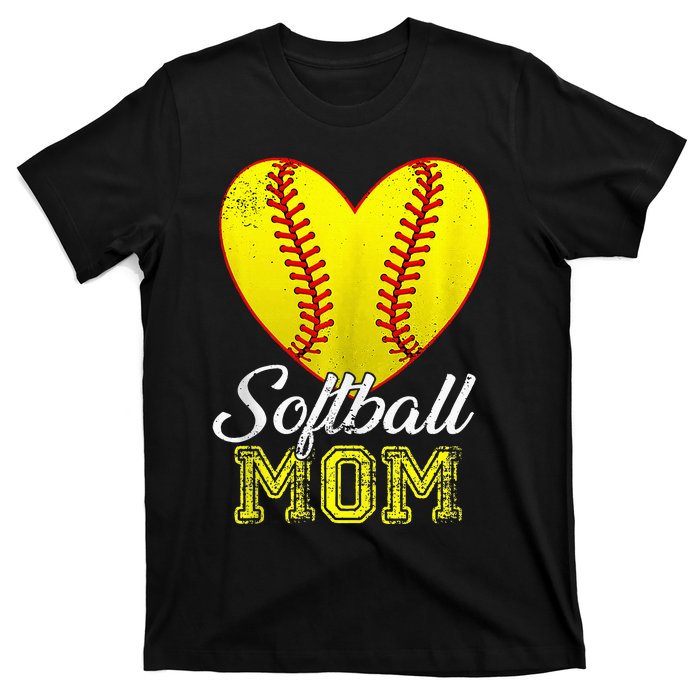 Ball Mom Heart Baseball Softball Mama Women Mothers Day 2024 T-Shirt