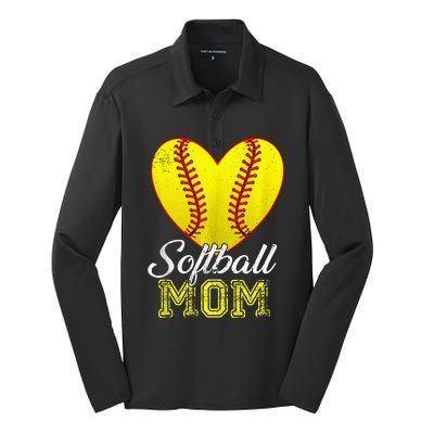 Ball Mom Heart Baseball Softball Mama Women Mothers Day 2024 Silk Touch Performance Long Sleeve Polo