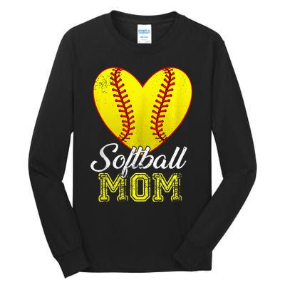 Ball Mom Heart Baseball Softball Mama Women Mothers Day 2024 Tall Long Sleeve T-Shirt