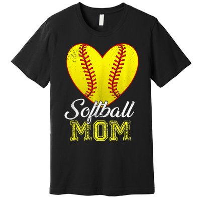 Ball Mom Heart Baseball Softball Mama Women Mothers Day 2024 Premium T-Shirt