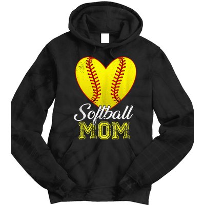 Ball Mom Heart Baseball Softball Mama Women Mothers Day 2024 Tie Dye Hoodie