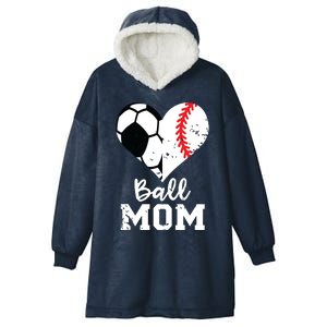 Ball Mom Heart Funny Baseball Soccer Mom Hooded Wearable Blanket